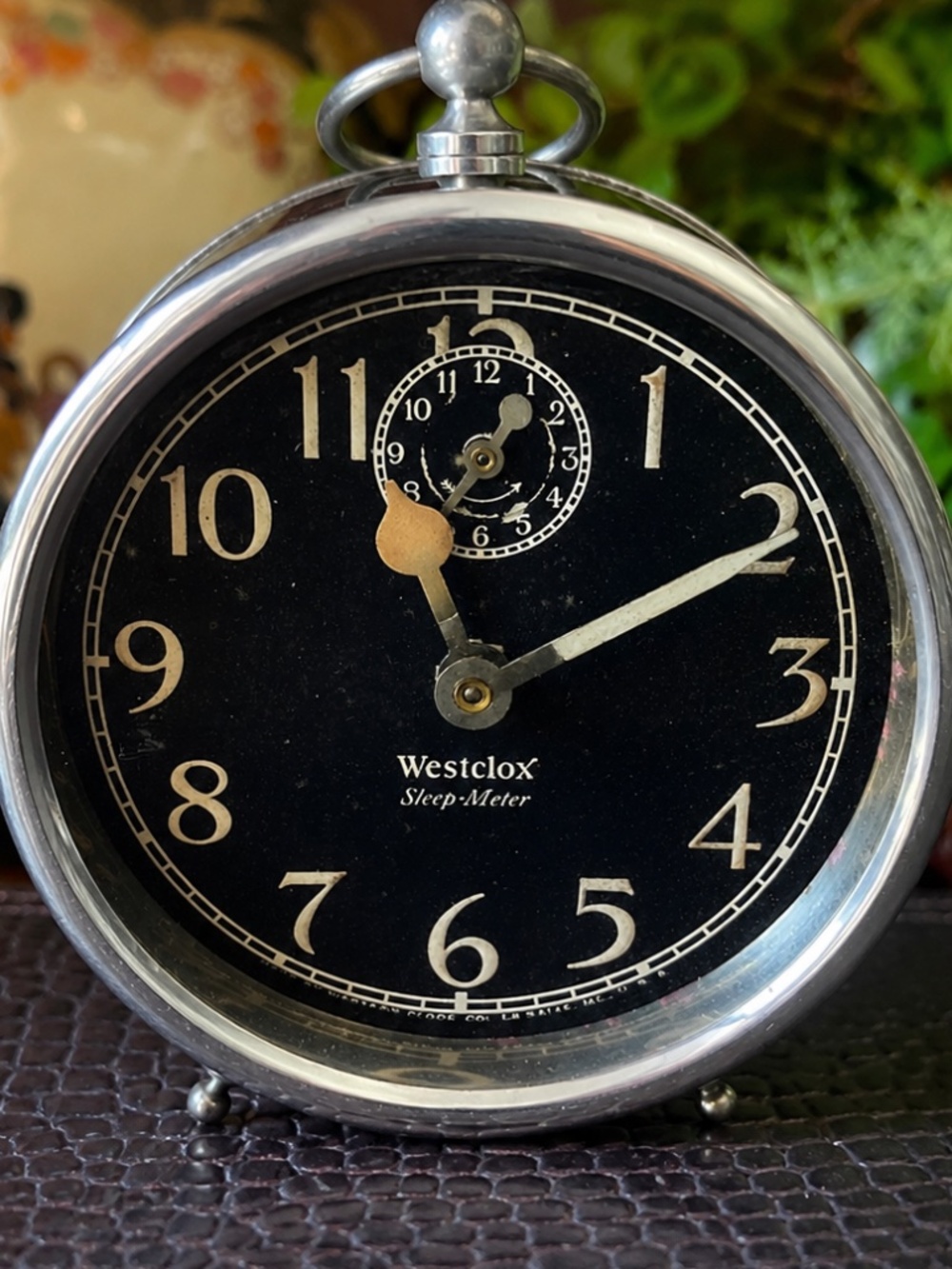 Antique Westclox Sleep-Meter Alarm Clock Art Deco Black Dial La Salle Il Working